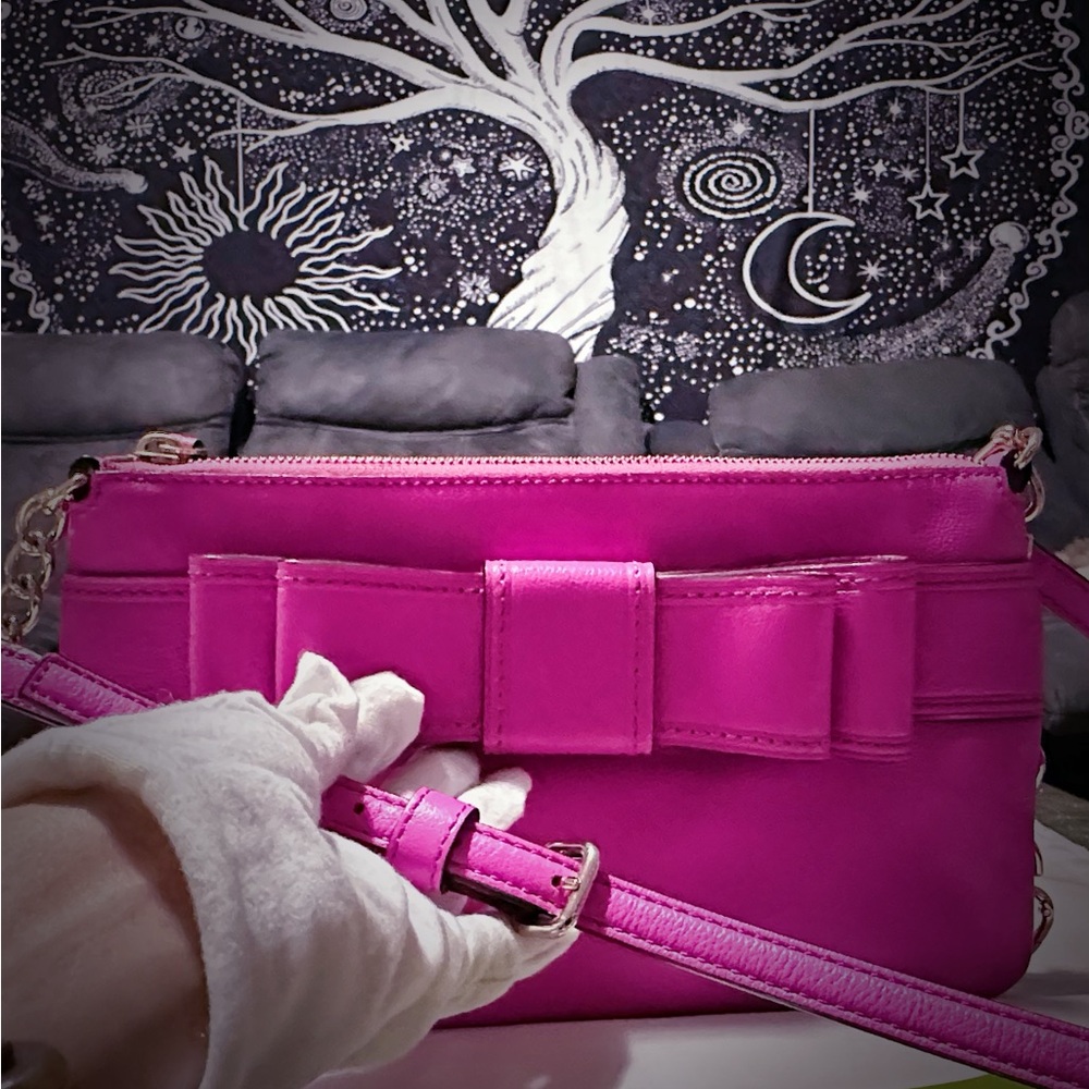 Y2K Kate Spade pink soft leather Fuchsia Crossbody Bag with strawberry keychain - Picture 16 of 17